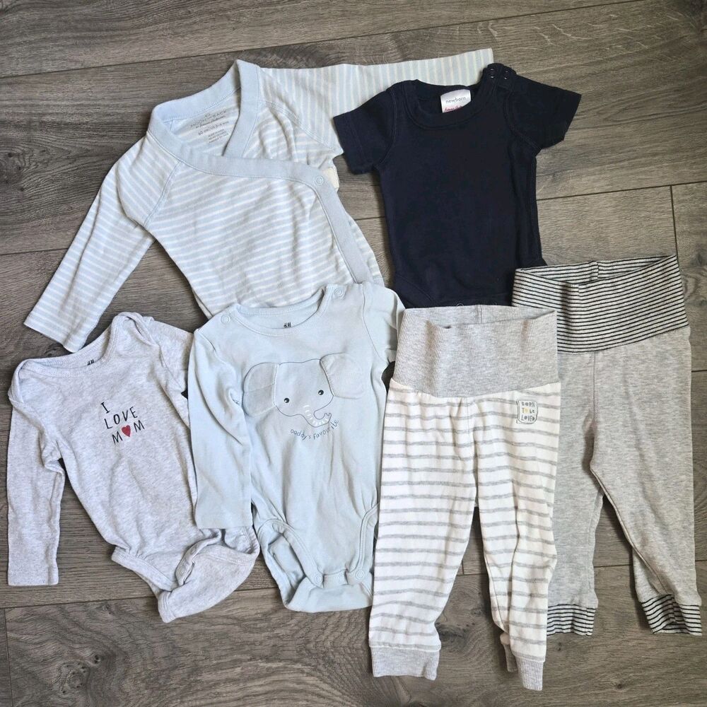Hanna Andersson & H&M Organic Cotton Baby Clothes Lot NB-6M Bodysuits Joggers